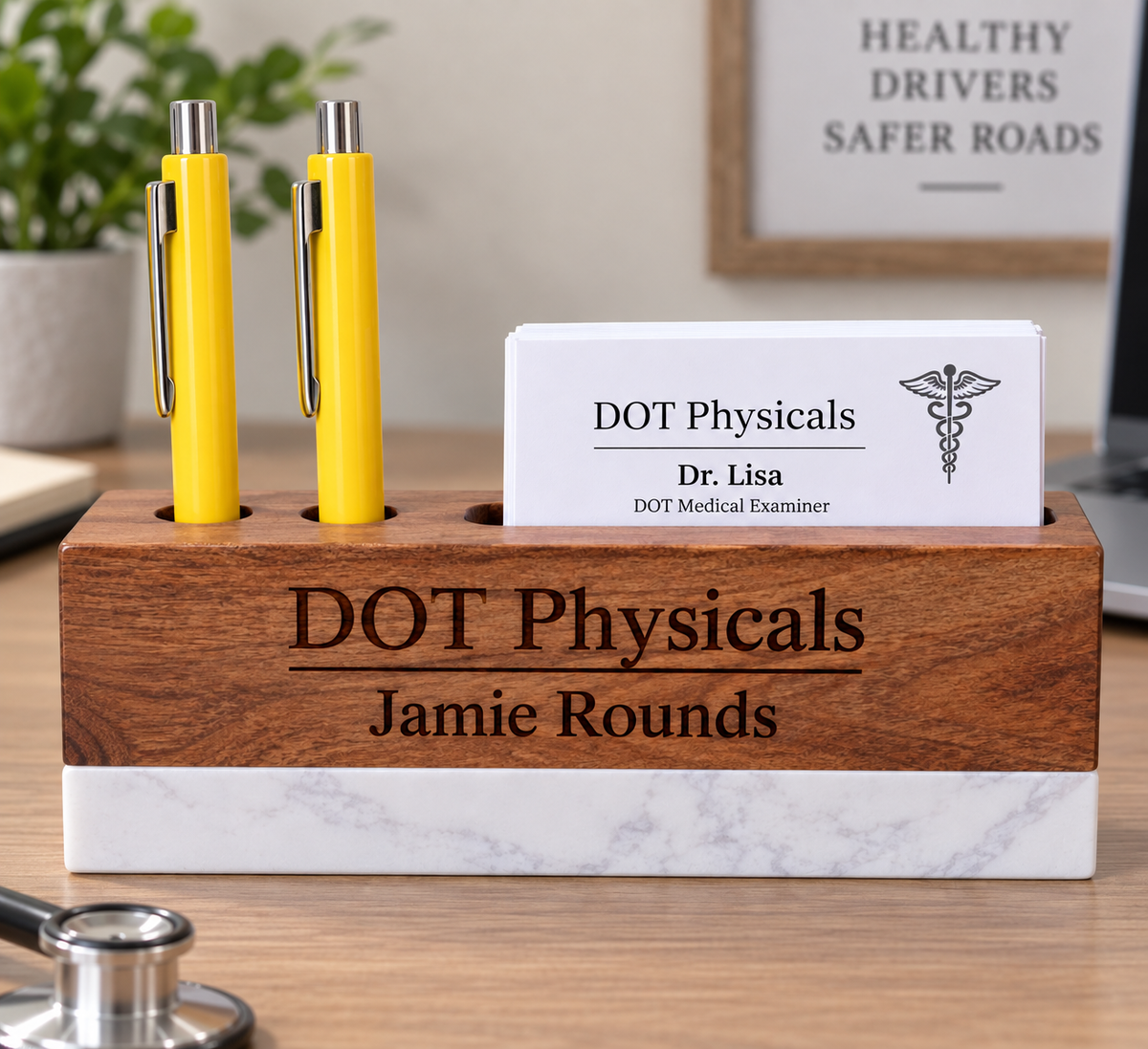 Wood and Marble Desk Plate