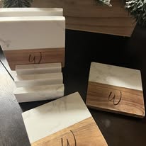 Marble and Wood Coaster Set