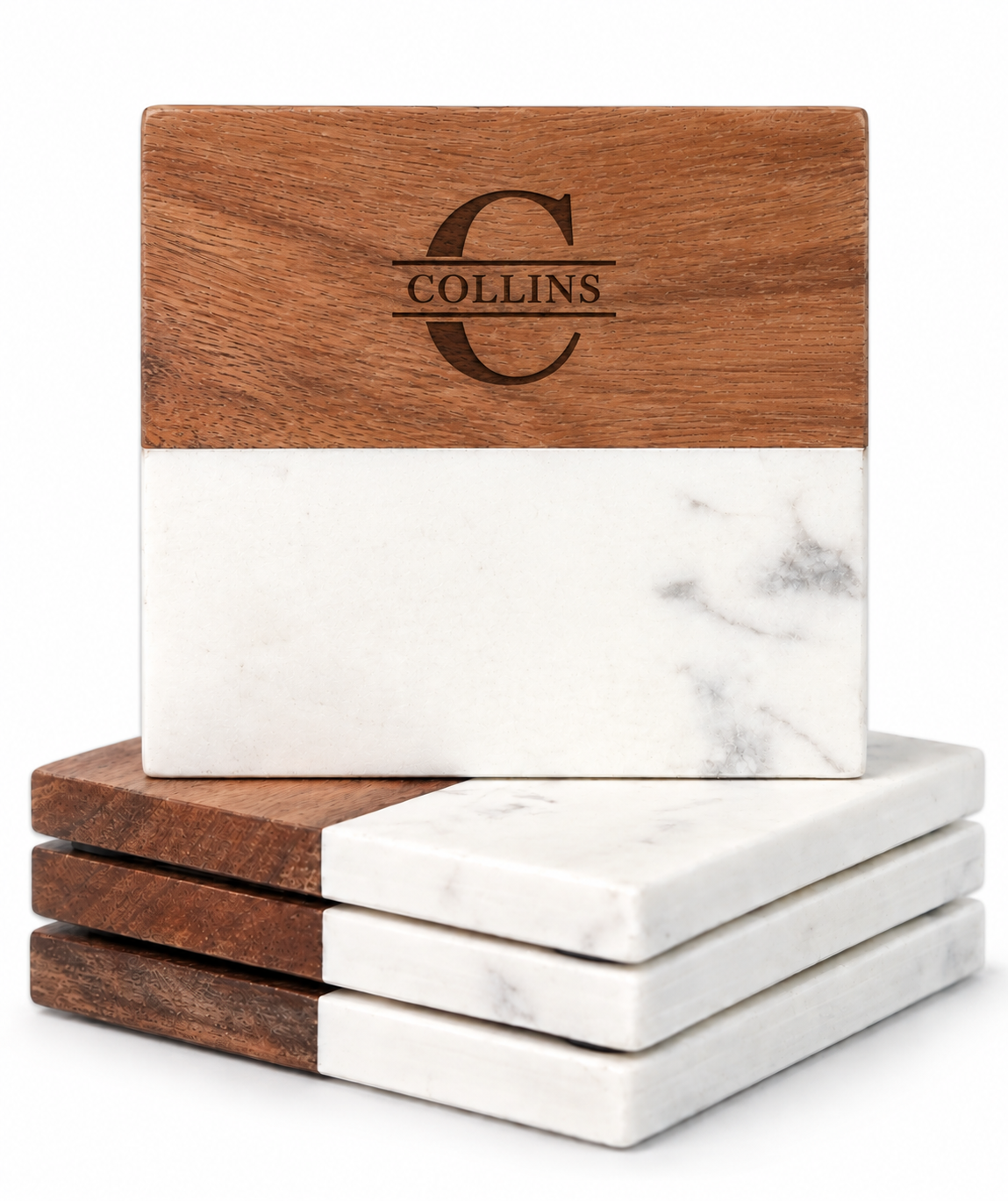 Marble and Wood Coaster Set